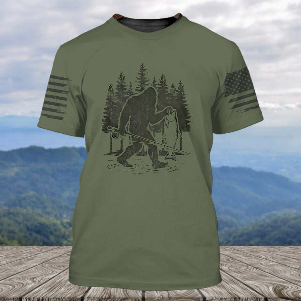 Bigfoot Fishing Funny Fisher Man All Over Print Shirt