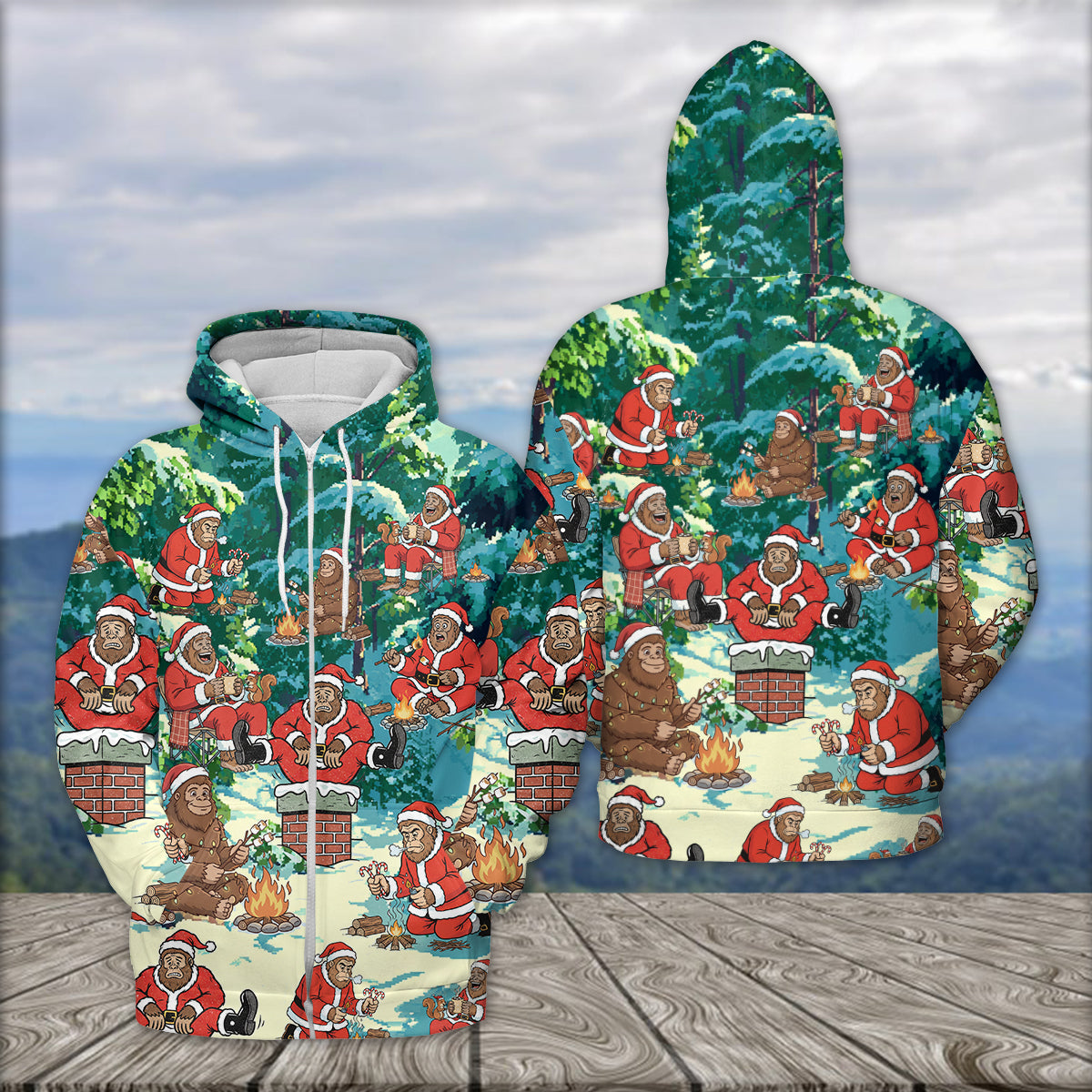 Bigfoot Camping Xmas All Over Print Shirt