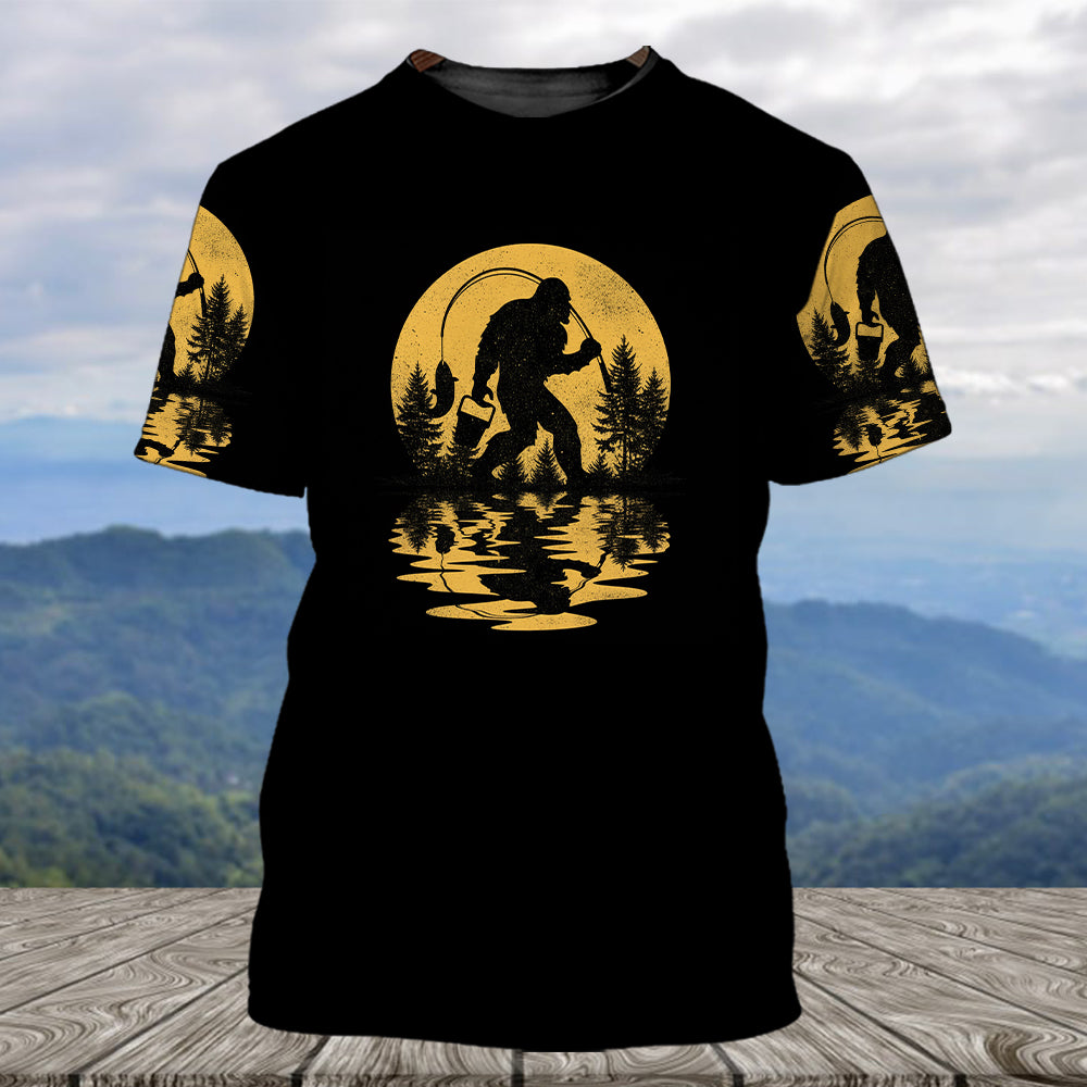 Bigfoot Fishing Forest Vintage  All Over Print Shirt