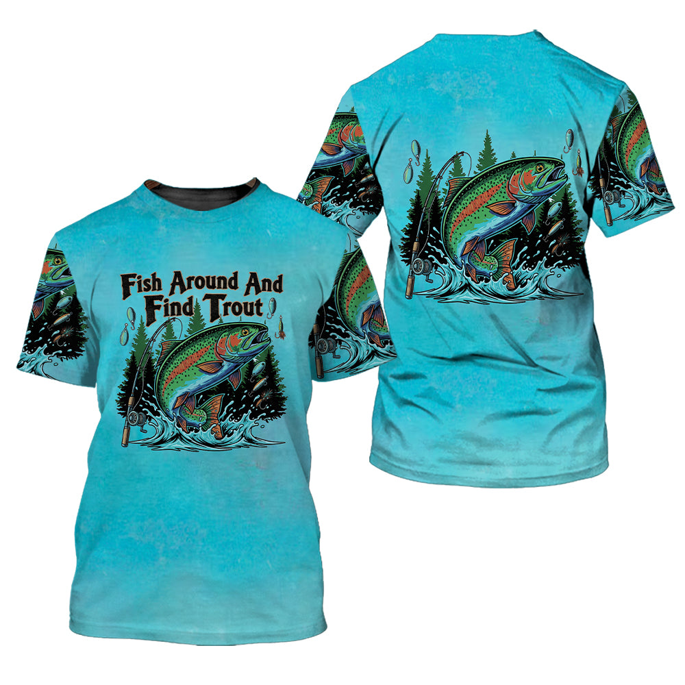 Fish Around And Find Trout Retro Graphic All Over Print Shirt