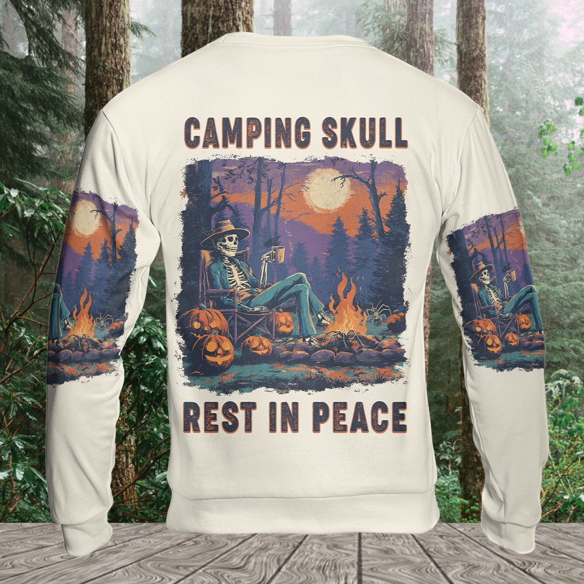 Chilling Skeleton by the Campfire Vintage Halloween All Over Print Shirt
