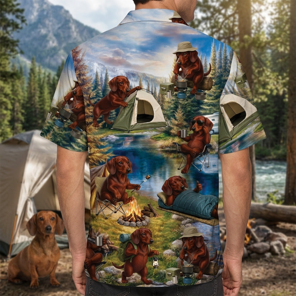 Dachshund Dog Funny Camping Hawaiian Shirt