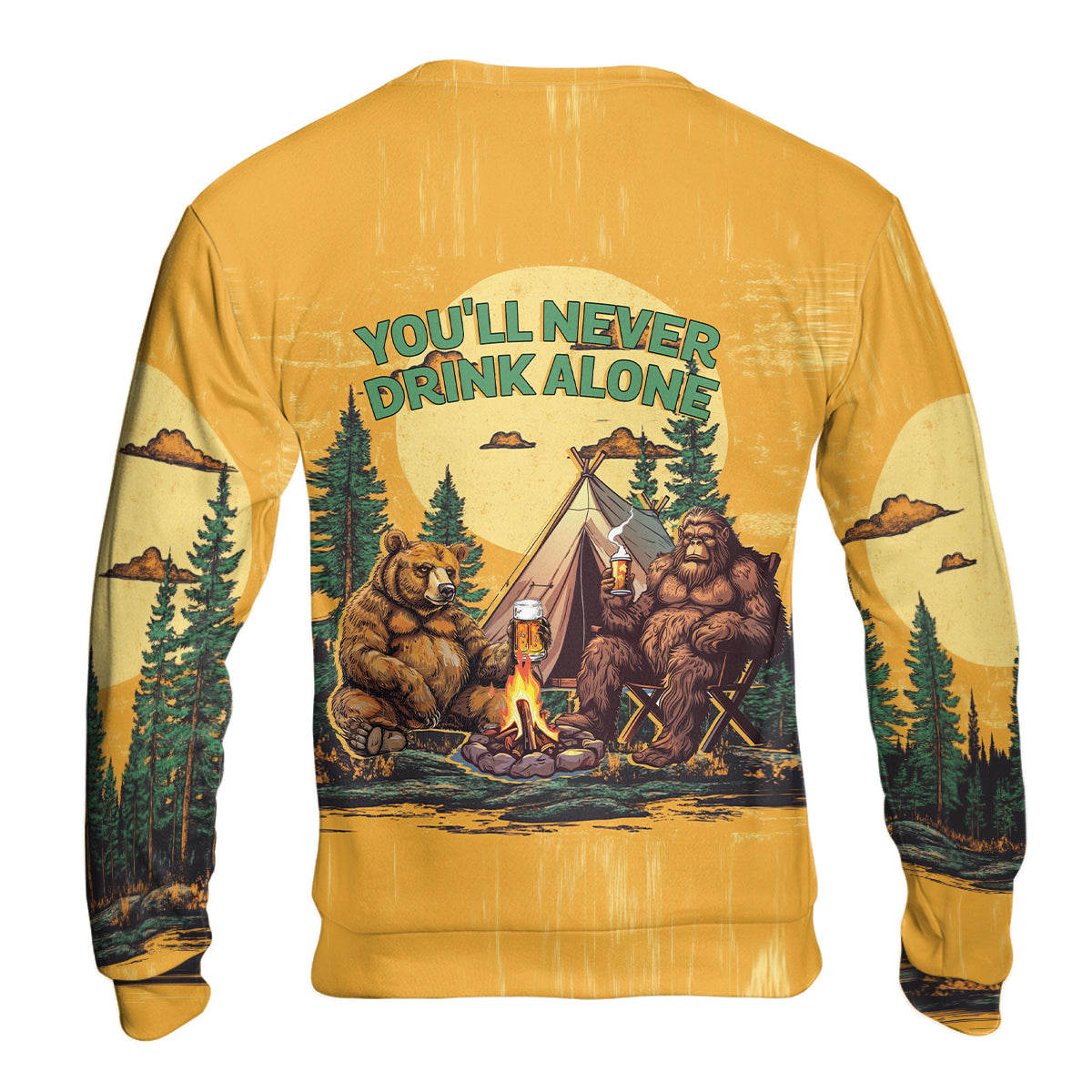 Bigfoot and Bear You'll Never Drink Alone All Over Print Shirt