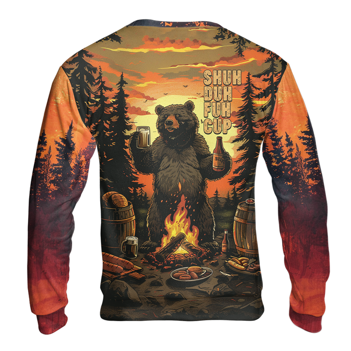 Funny Beer Bear Campfire All Over Print Shirt