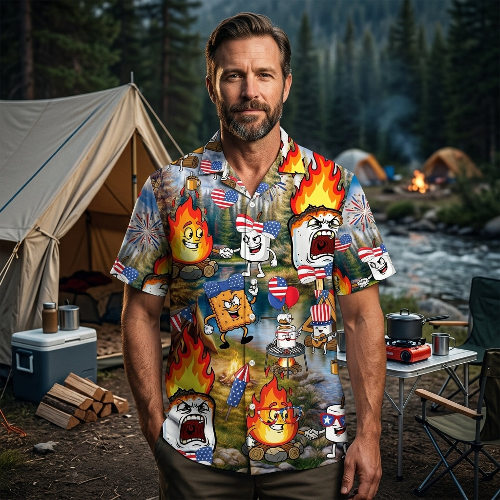 America Patriot Burnt Marshmallow Hawaiian Shirt
