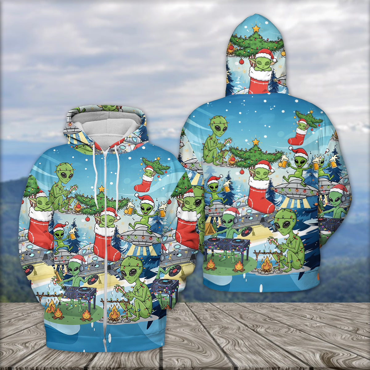 Alien Camping In Santa Custume All Over Print Shirt