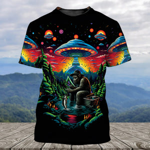 Bassquatch Bigfoot Fishing Forest All Over Print Shirt
