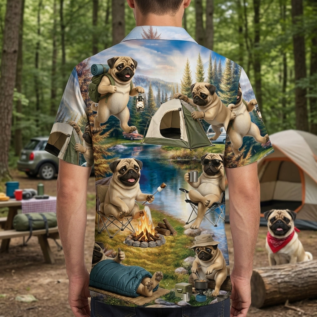 Pug Dog Funny Camping Hawaiian Shirt