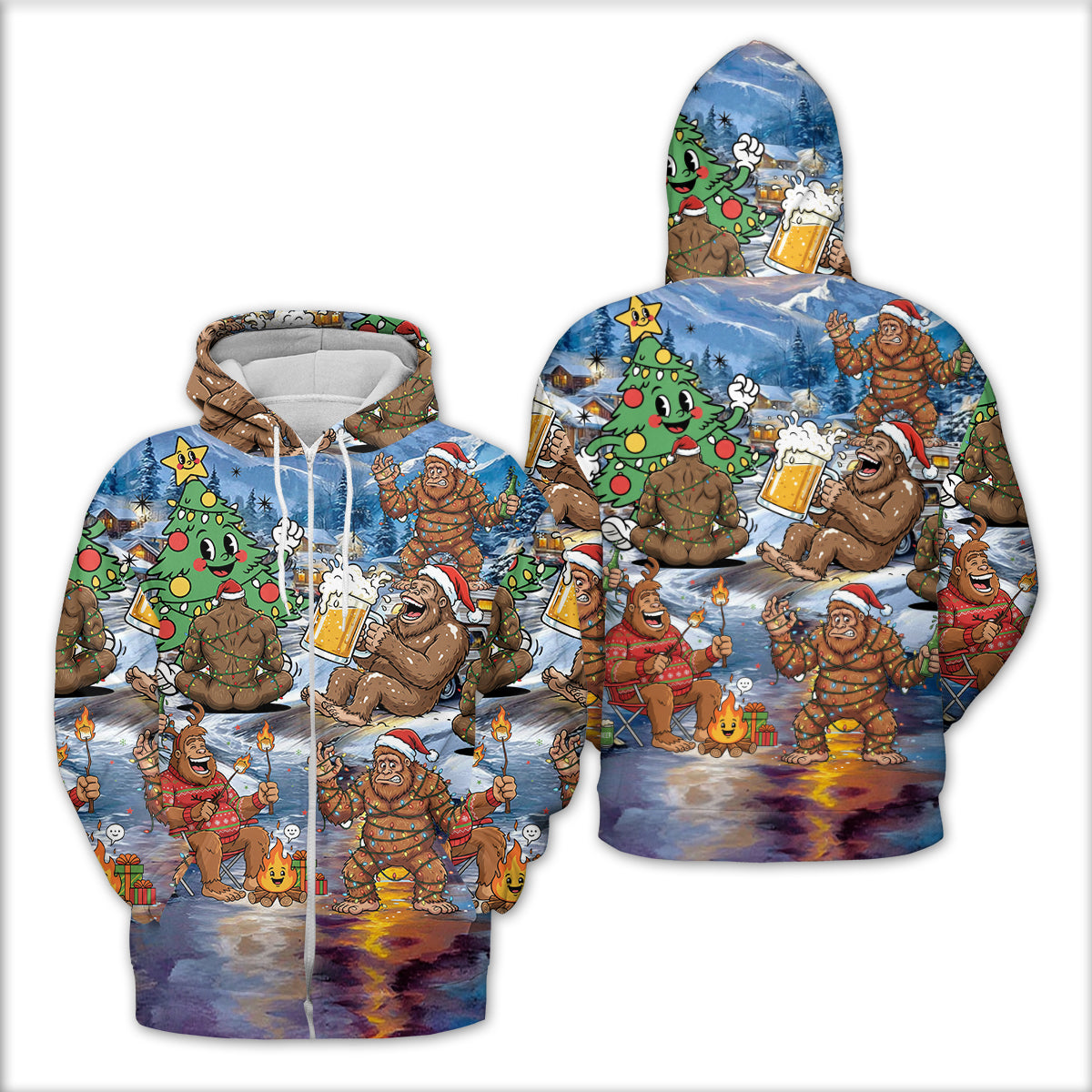 Bigfoot Camping In Santa Costume All Over Print Shirt