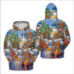 Bigfoot Camping In Santa Costume All Over Print Shirt