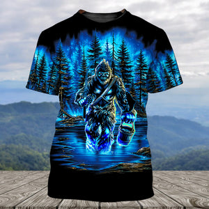Bigfoot Fishing Blue Moon Light All Over Print Shirt