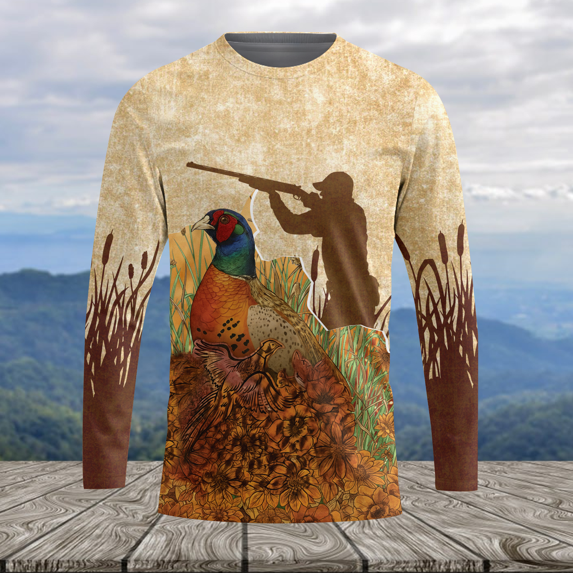 Vintage Wild Pheasant Hunting Flower Camo All Over Print Shirt