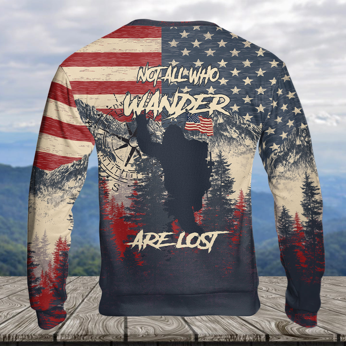 Vintage Patriotic Bigfoot Not All Who Wander All Over Print Shirt