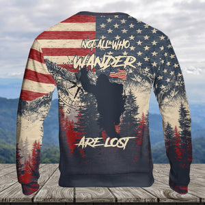 Vintage Patriotic Bigfoot Not All Who Wander All Over Print Shirt