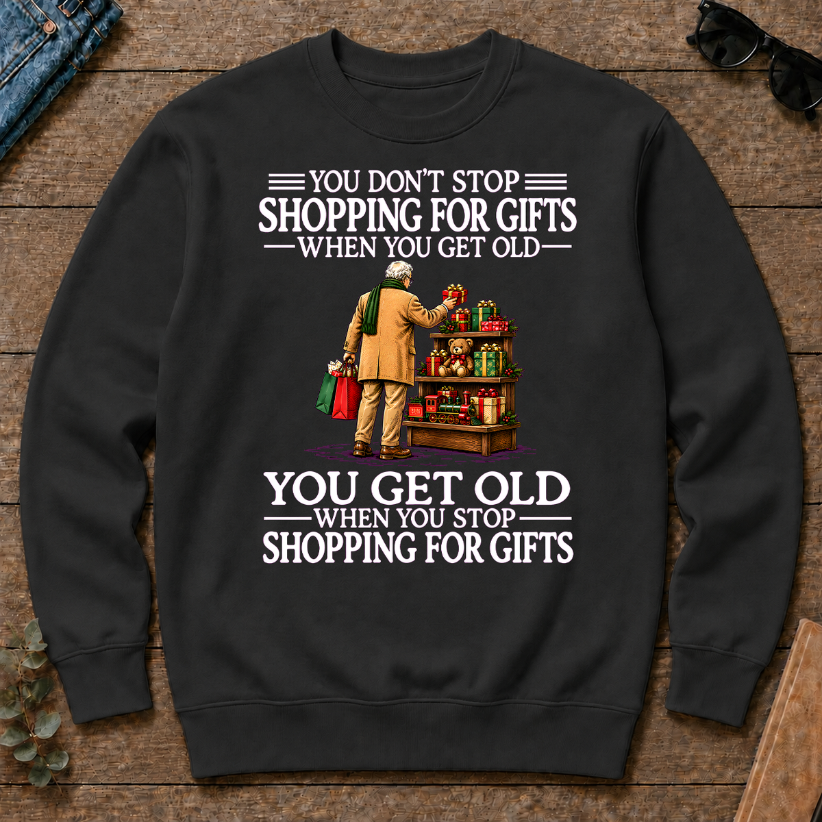 Old Man Don't Stop Shopping for Gifts - black - CS2D-Black