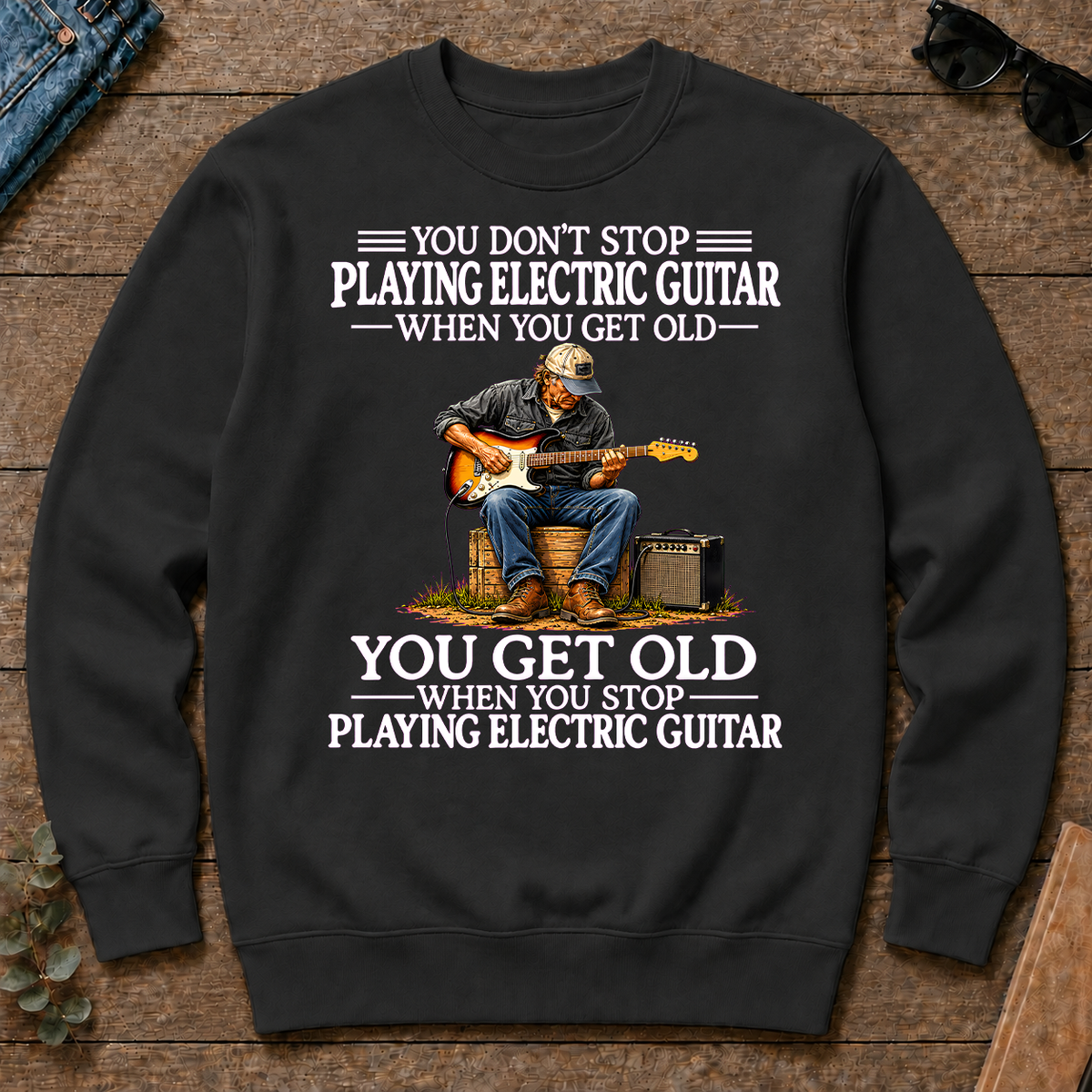 Old Man Don't Stop Playing Electric Guitar - black - CS2D-Black