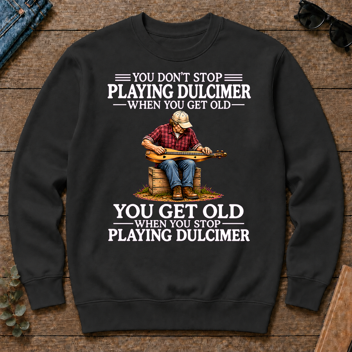 Old Man Don't Stop Playing Playing Dulicimer - black - CS2D-Black
