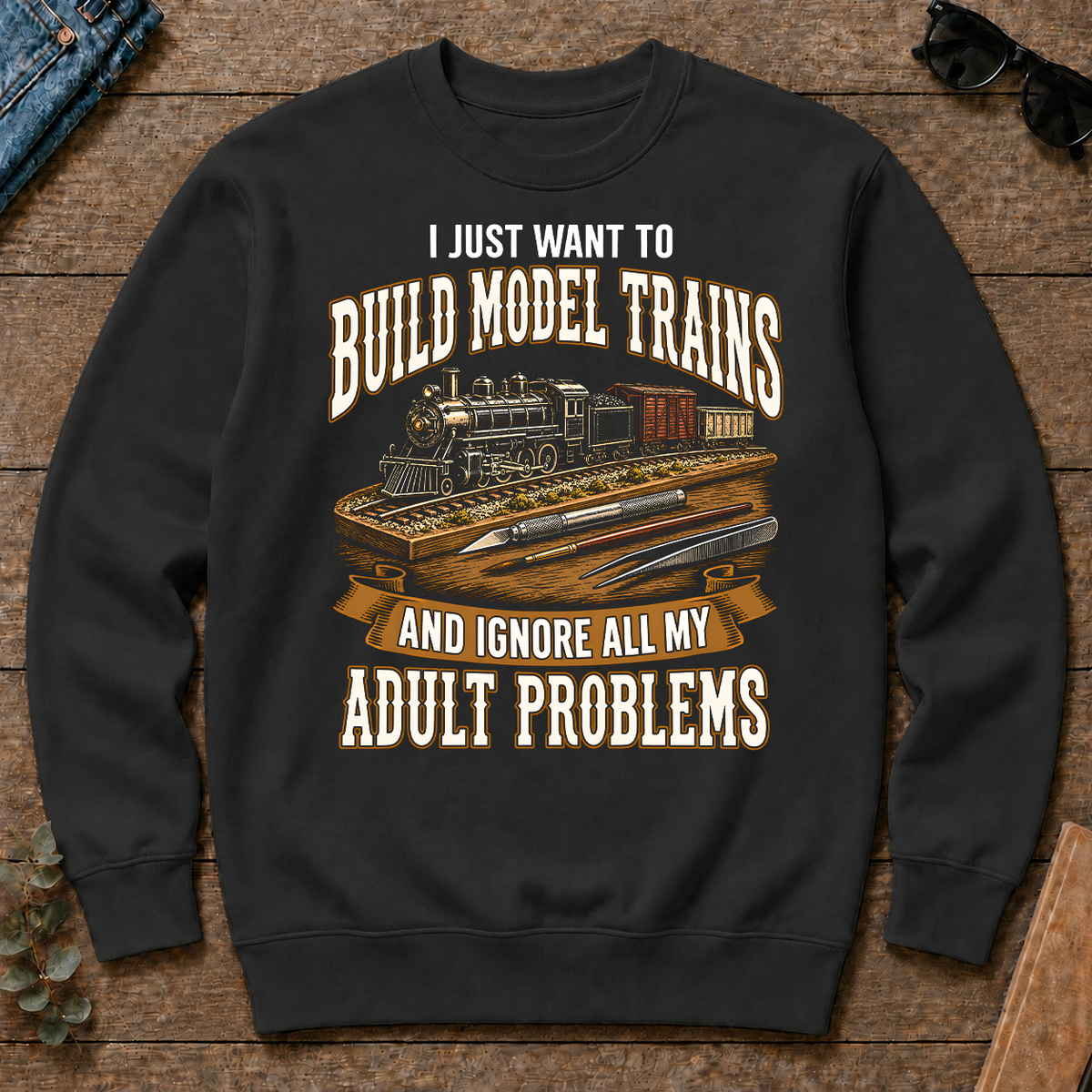 Vintage I Just Want To Build Model Trains - black - CS2D-Black
