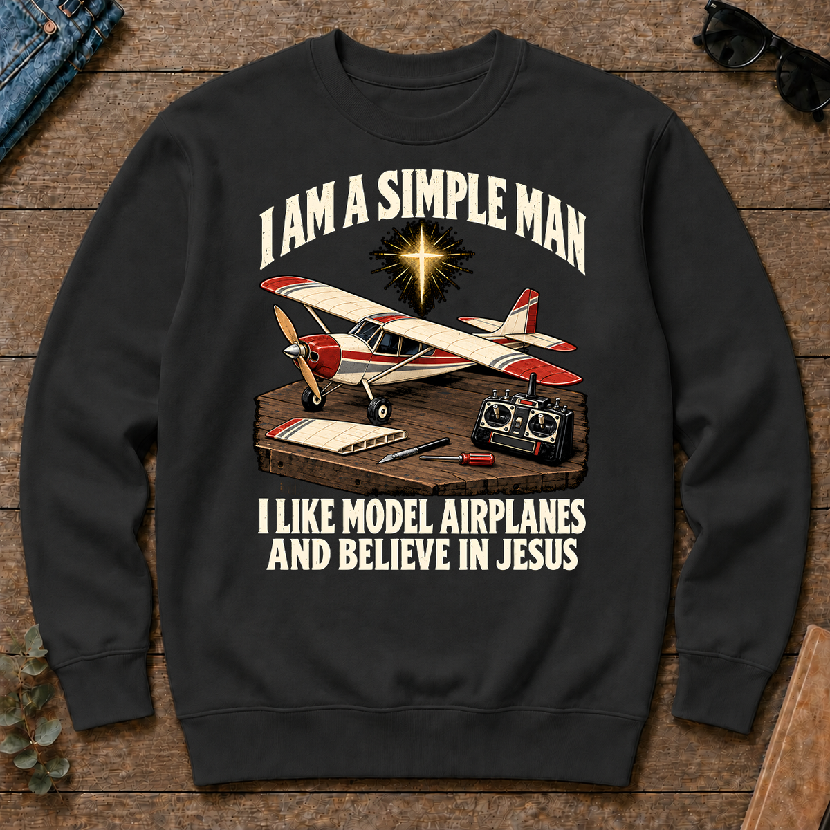 I Like Model Airplanes & Believe In Jesus - black - CS2D-Black