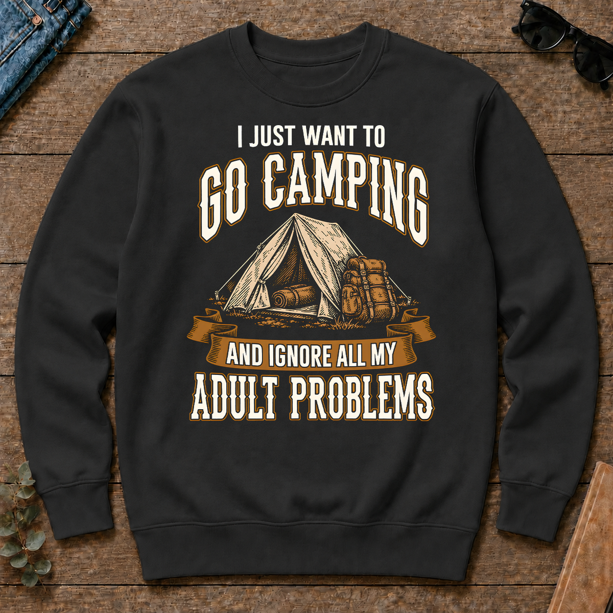 Vintage I Just Want To Go Camping - black - CS2D-Black