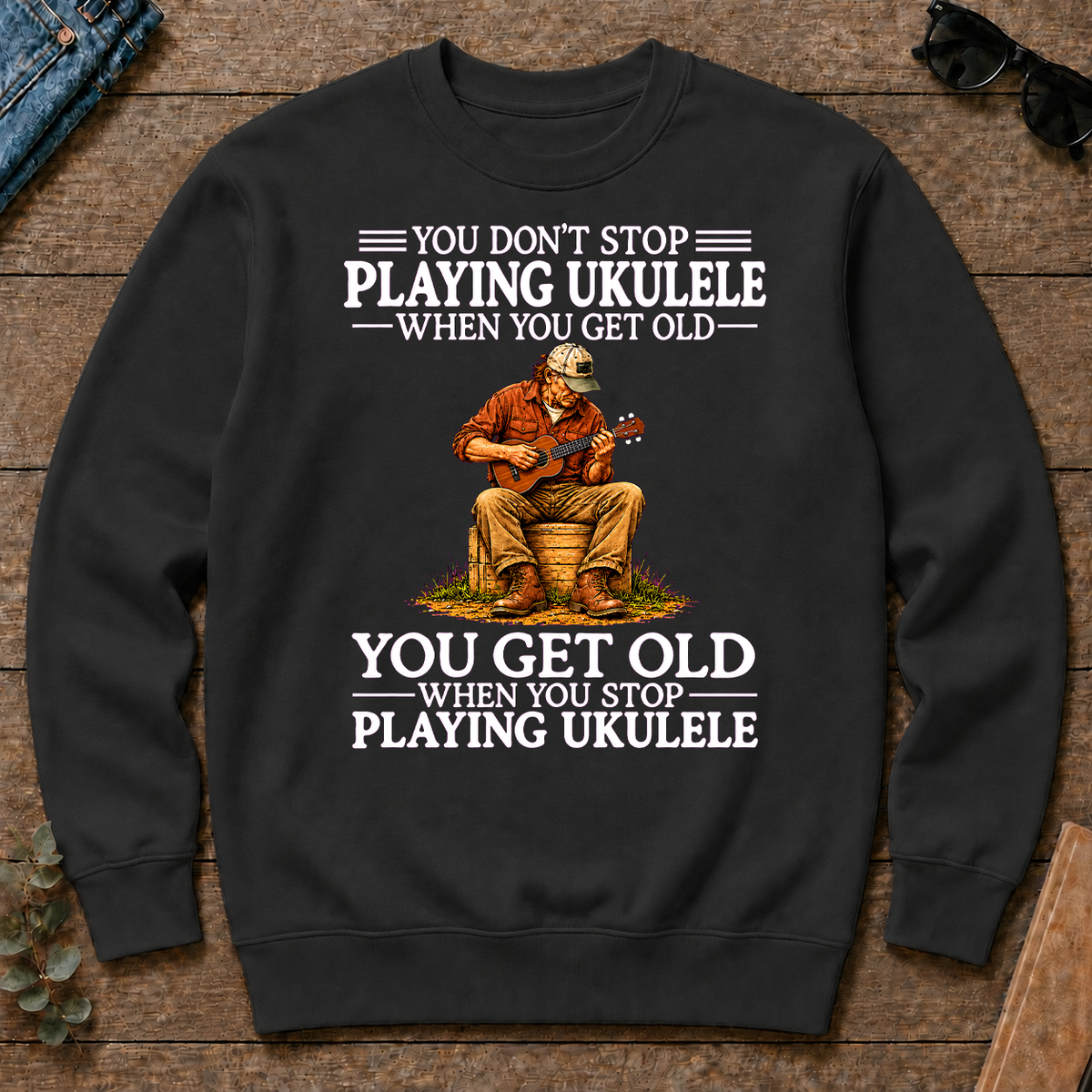 Old Man Don't Stop Playing Ukulele - black - CS2D-Black