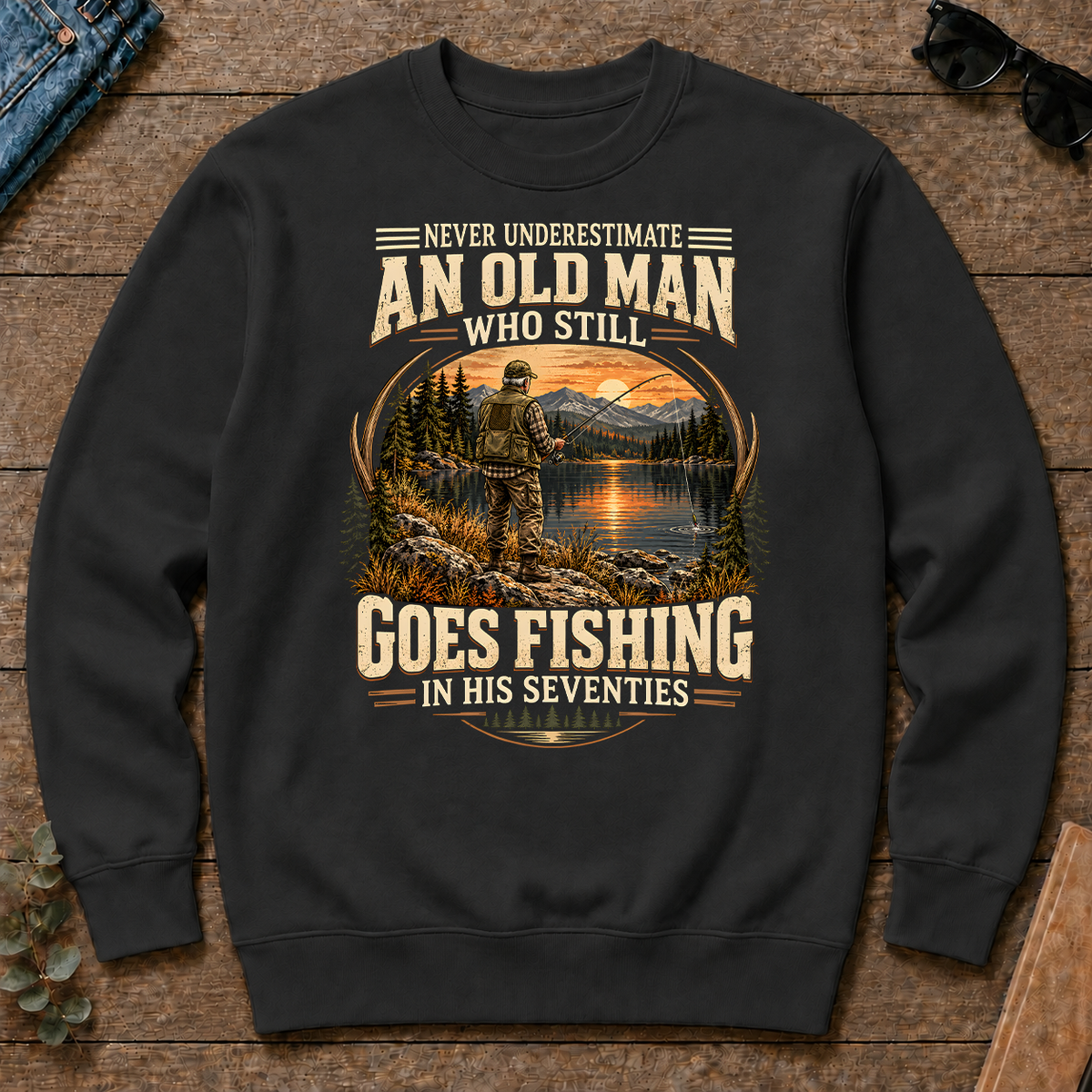 An Old Man Goes Fishing In 70s - black - CS2D-Black