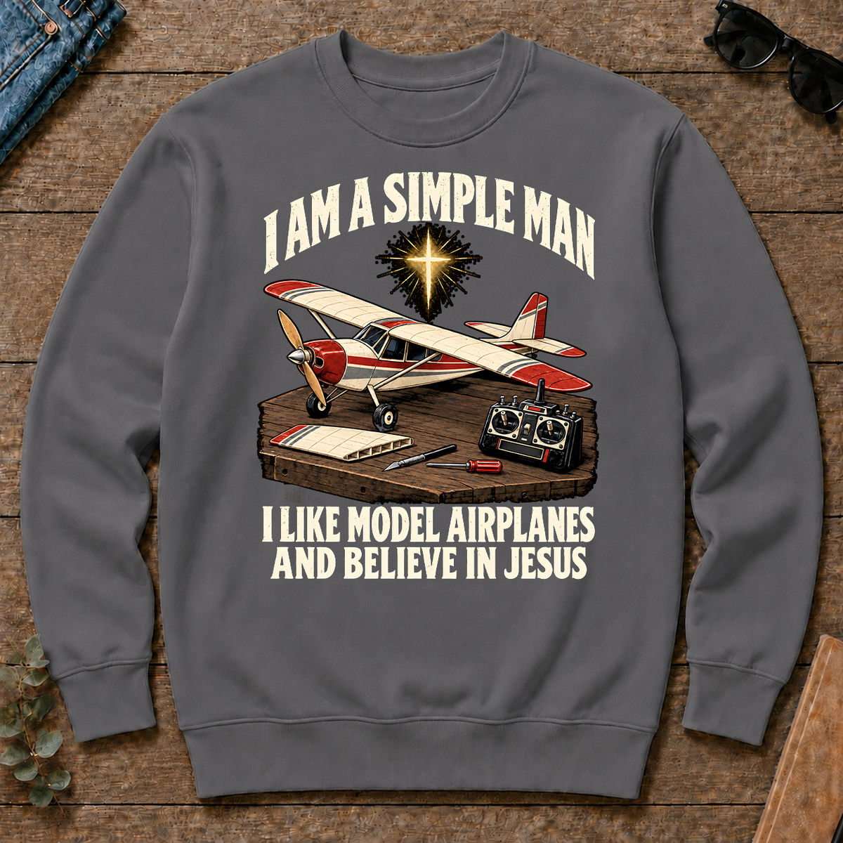 I Like Model Airplanes & Believe In Jesus - charcoal - CS2D-Charcoal
