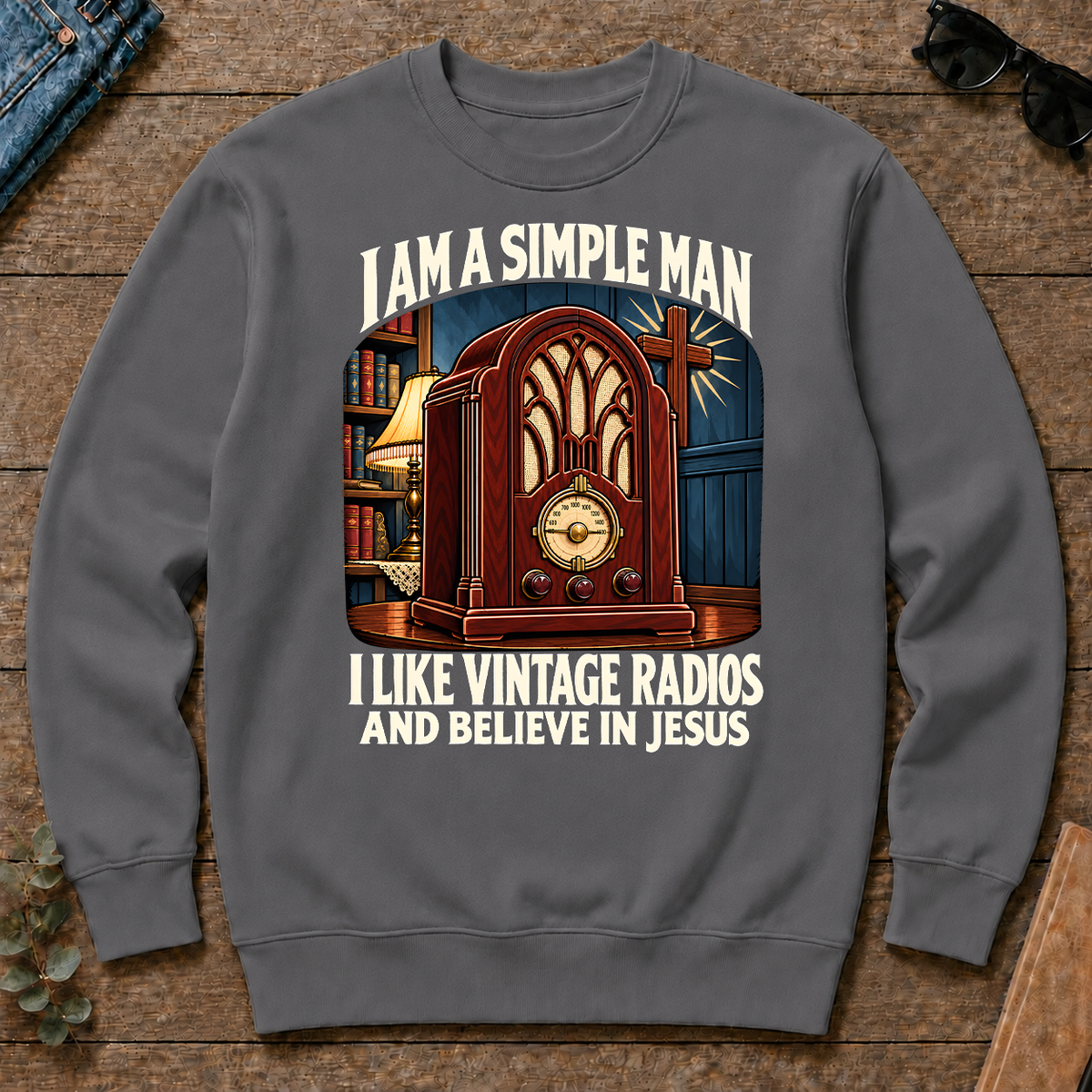 I Like Vintage Radios & Believe In Jesus - charcoal - CS2D-Charcoal