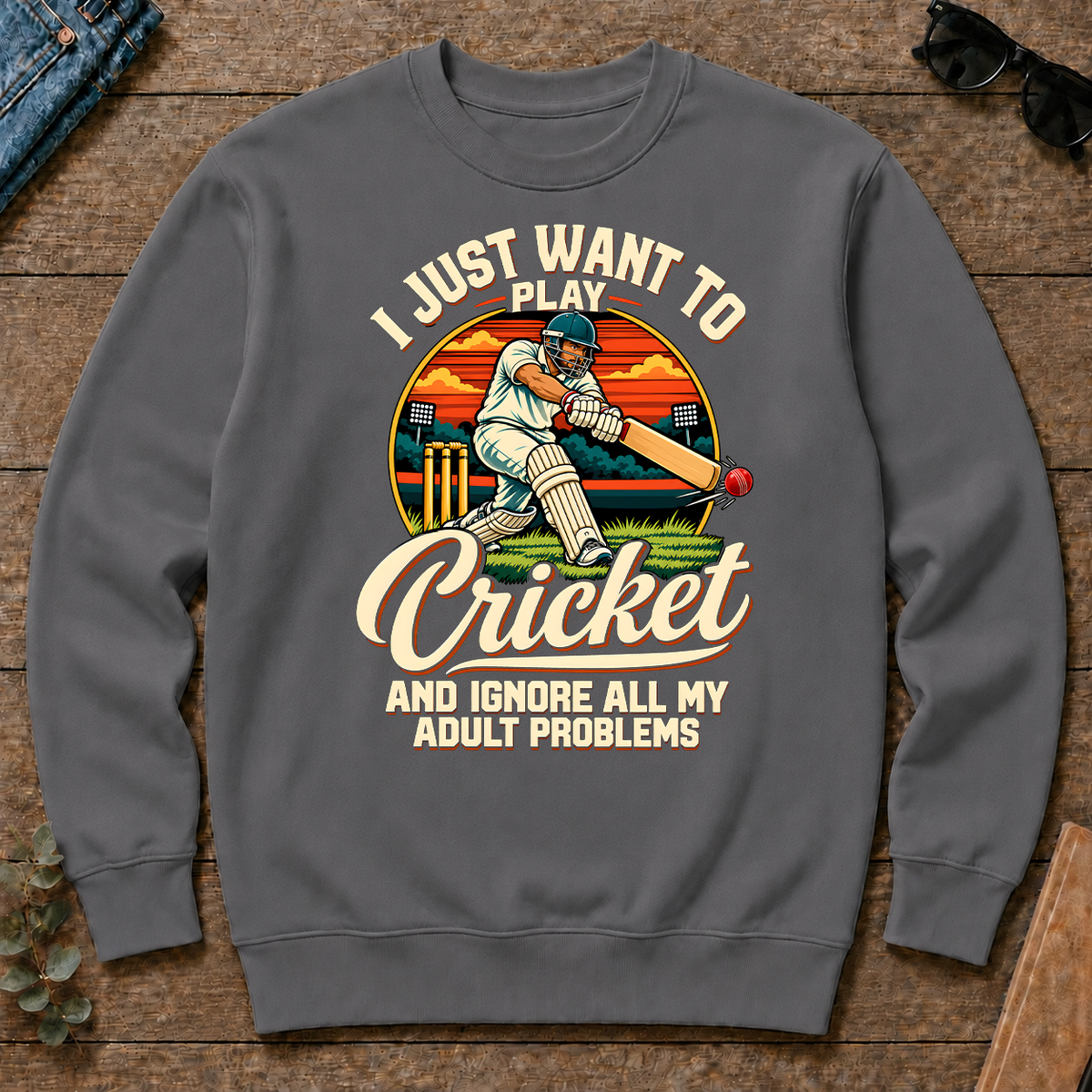 I Just Want To Play Cricket & Ignore All Adult Problems - charcoal - CS2D-Charcoal