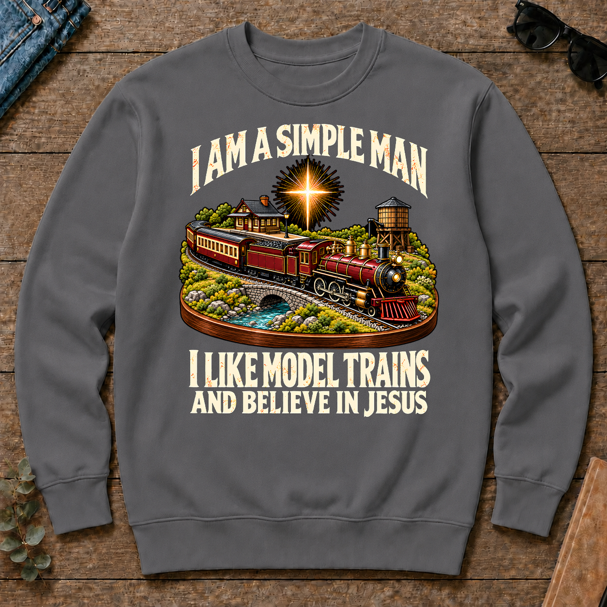 I Like Model Trains & Believe In Jesus - charcoal - CS2D-Charcoal