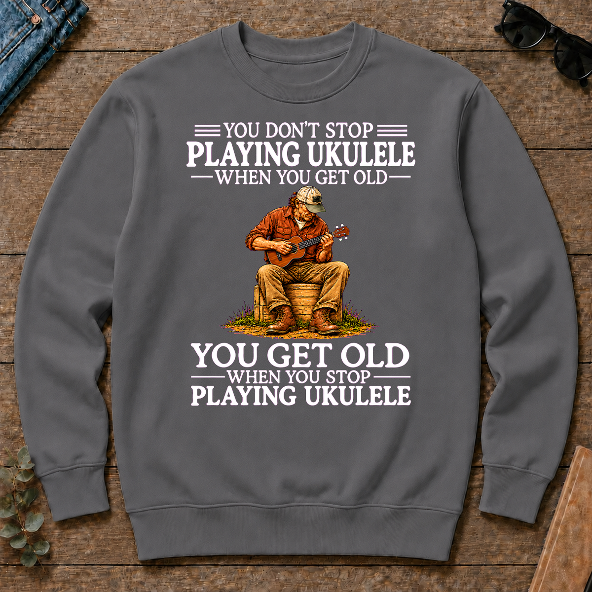 Old Man Don't Stop Playing Ukulele - charcoal - CS2D-Charcoal