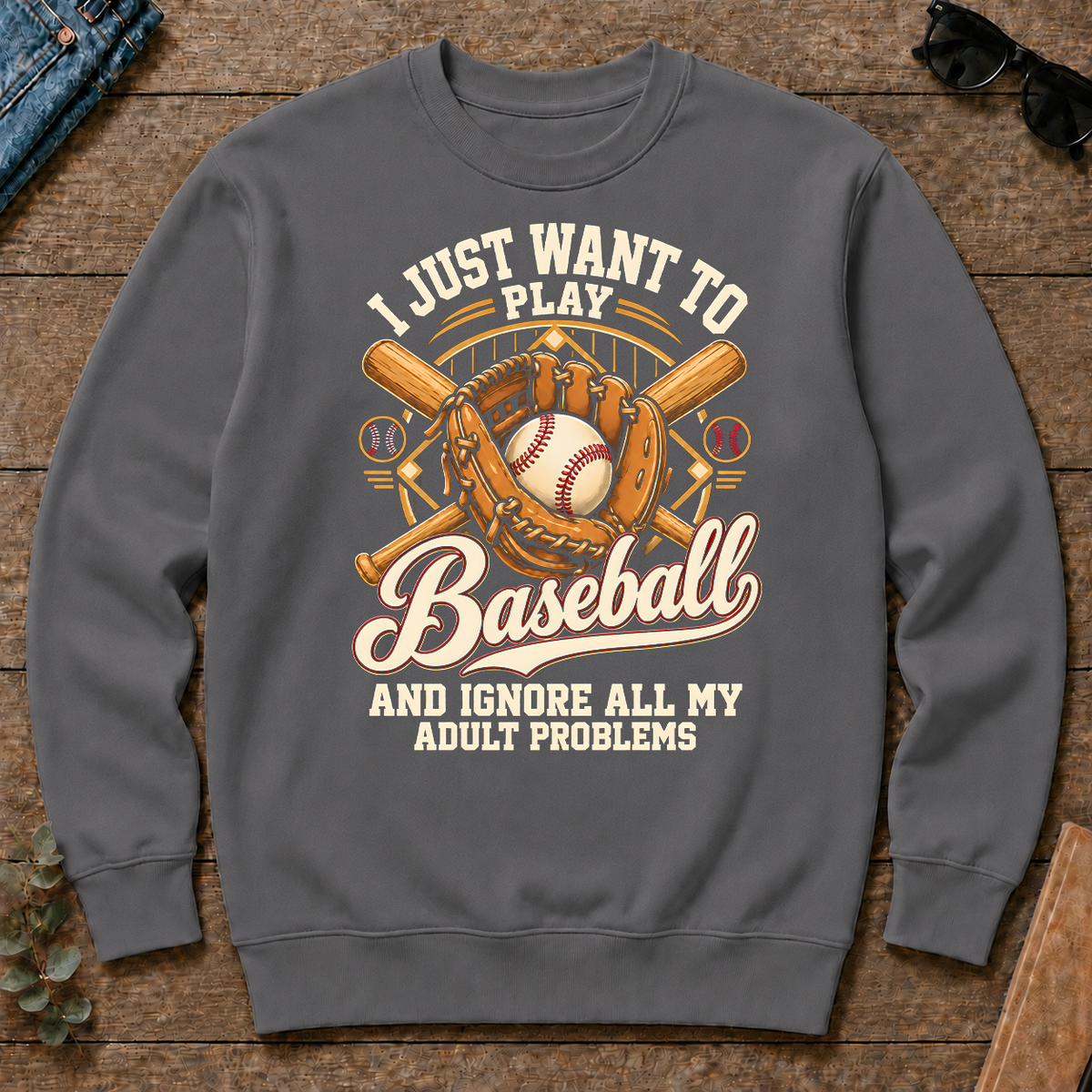 I Just Want To Play Baseball & Ignore All Adult Problems - charcoal - CS2D-Charcoal