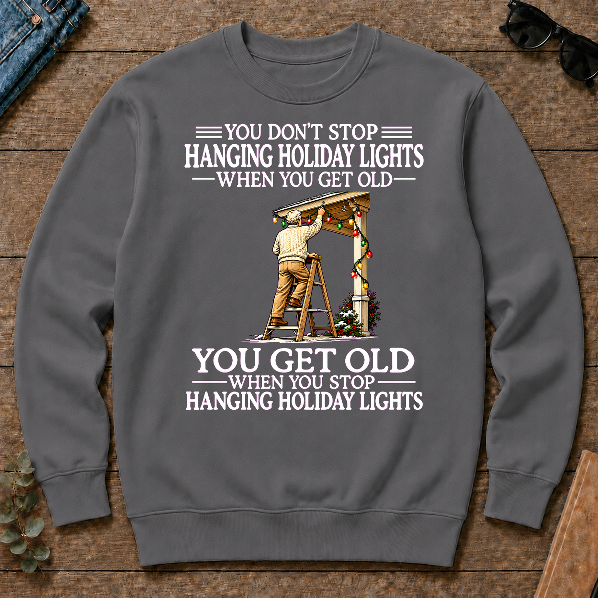 Old Man Don't Stop Hanging Holiday Lights - charcoal - CS2D-Charcoal
