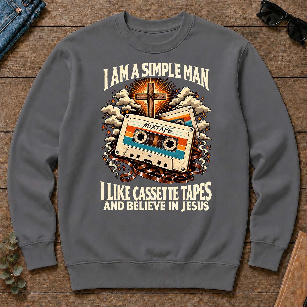 I Like Cassette Tapes & Believe In Jesus - charcoal - CS2D-Charcoal