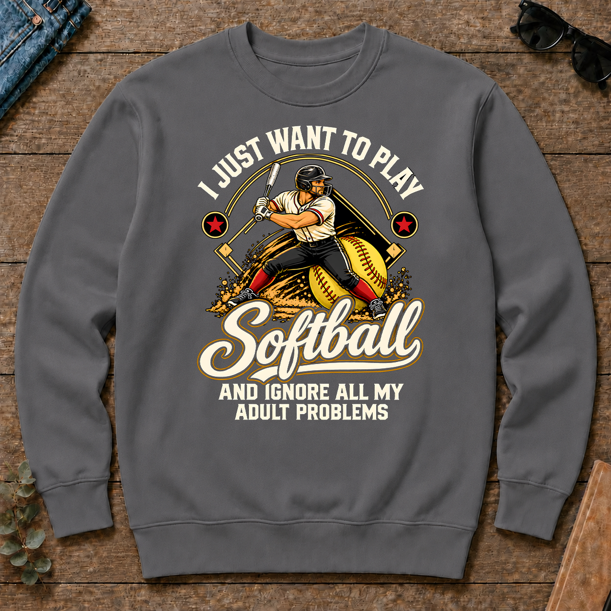 I Just Want To Play Softball & Ignore All Adult Problems - charcoal - CS2D-Charcoal
