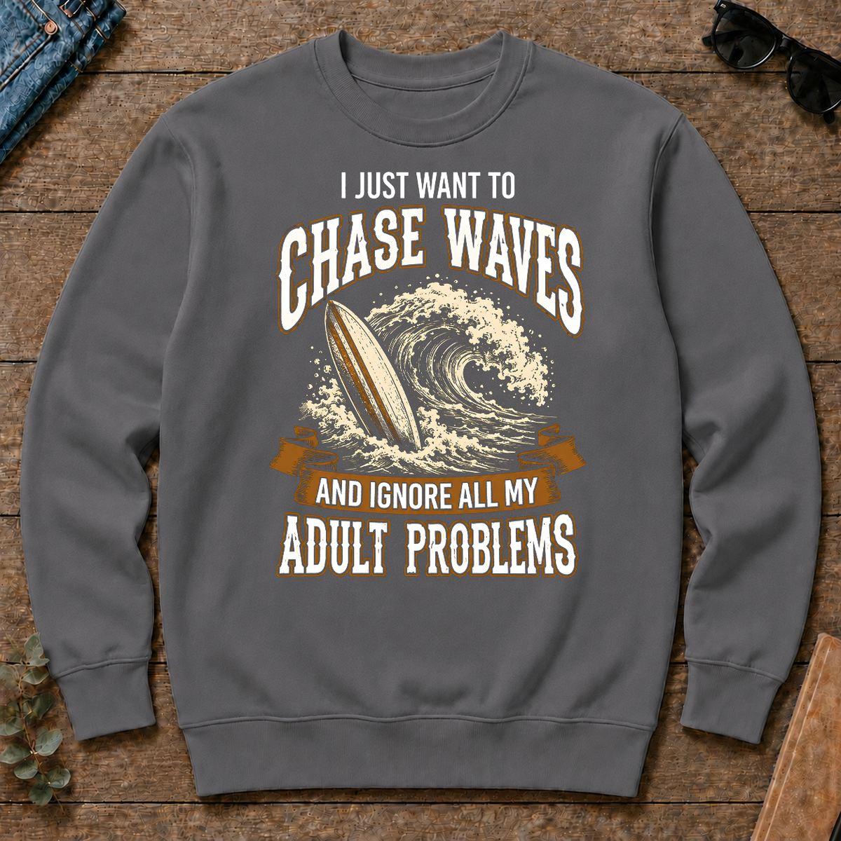 Vintage Black I Just Want To Chase Waves - charcoal - CS2D-Charcoal
