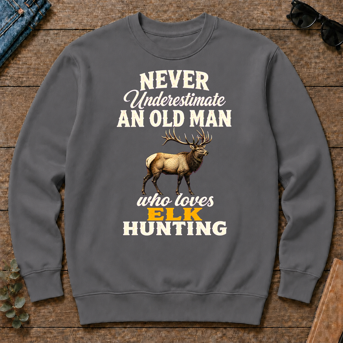 Never Underestimate An Old Man Who Loves Elk Hunting Retro - charcoal - CS2D-Charcoal