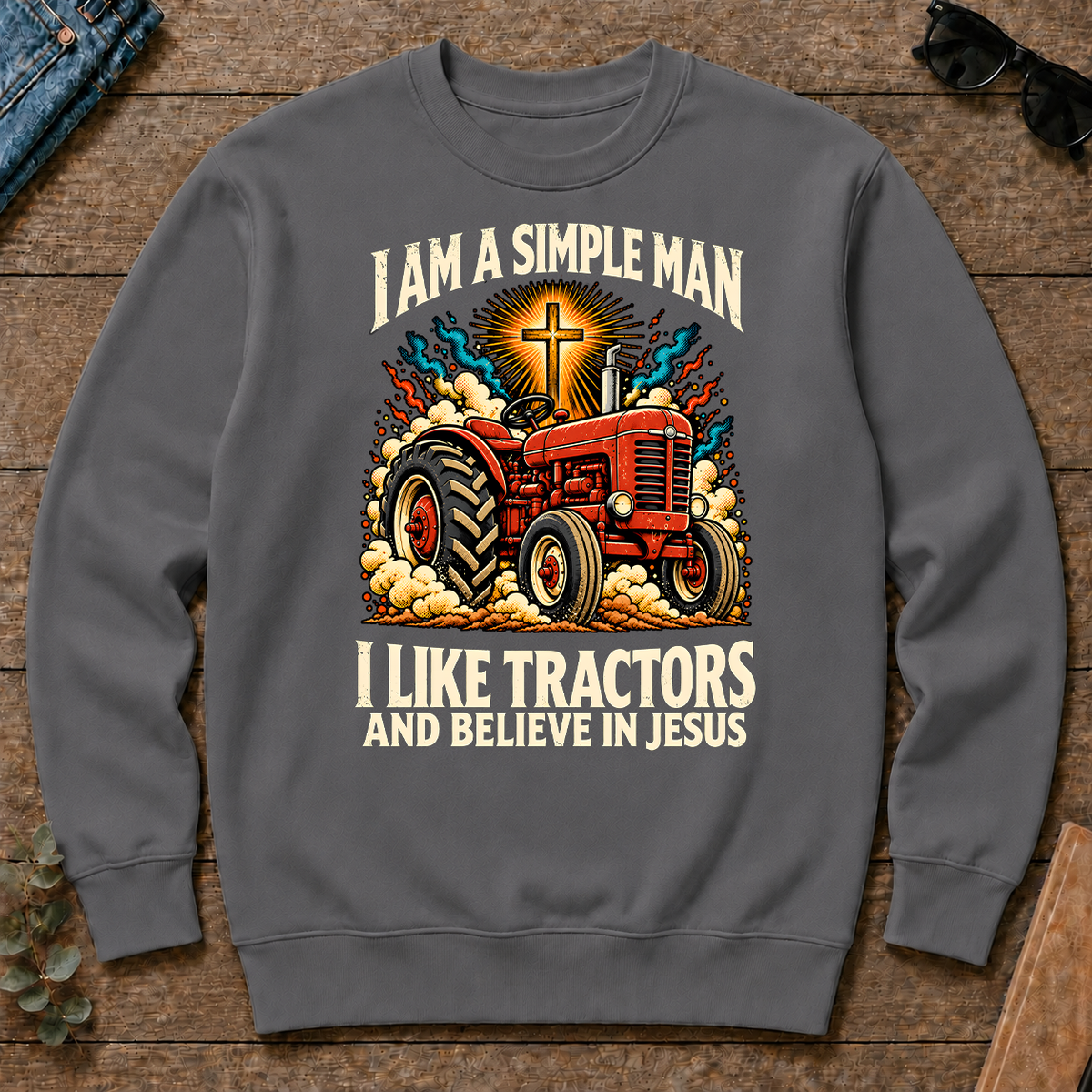 I Like Tractors & Believe In Jesus - charcoal - CS2D-Charcoal
