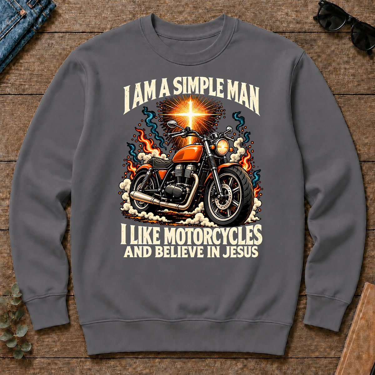 I Like Motorcycles & Believe In Jesus - charcoal - CS2D-Charcoal