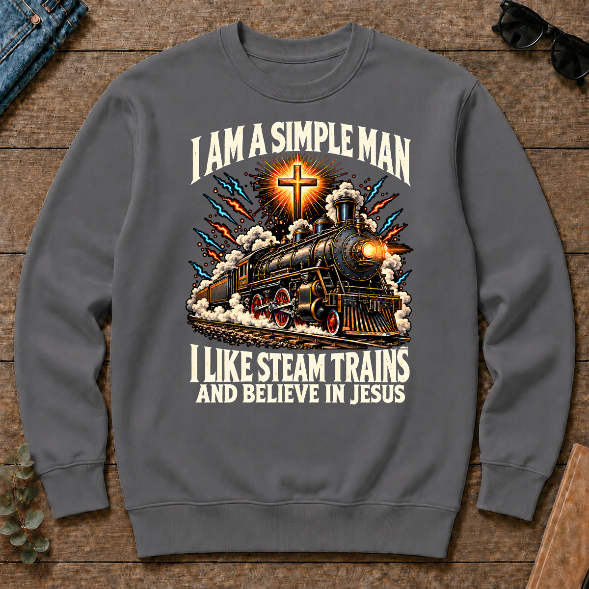 I Like Steam Trains & Believe In Jesus - charcoal - CS2D-Charcoal