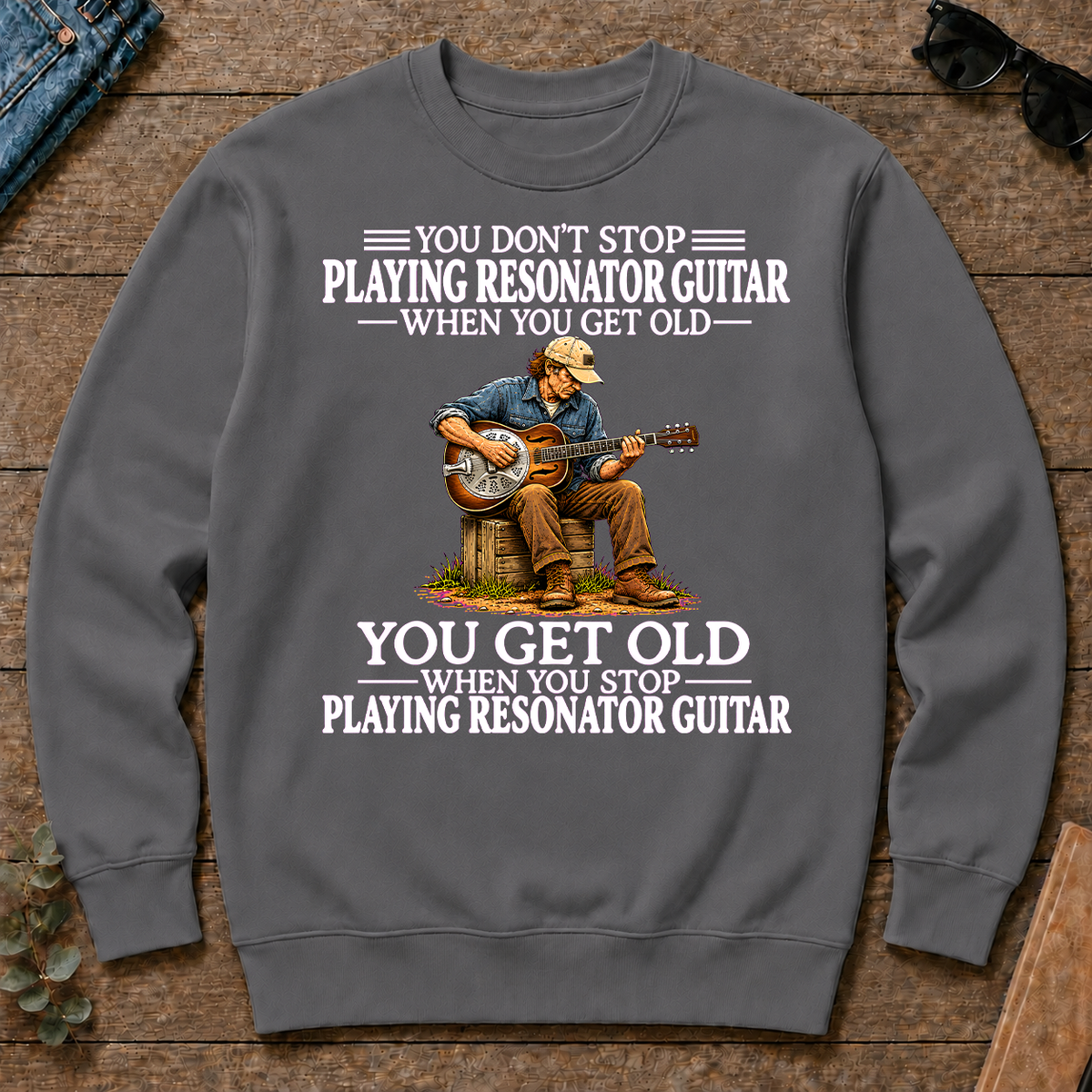 Old Man Don't Stop Playing Resonator Guitar - charcoal - CS2D-Charcoal