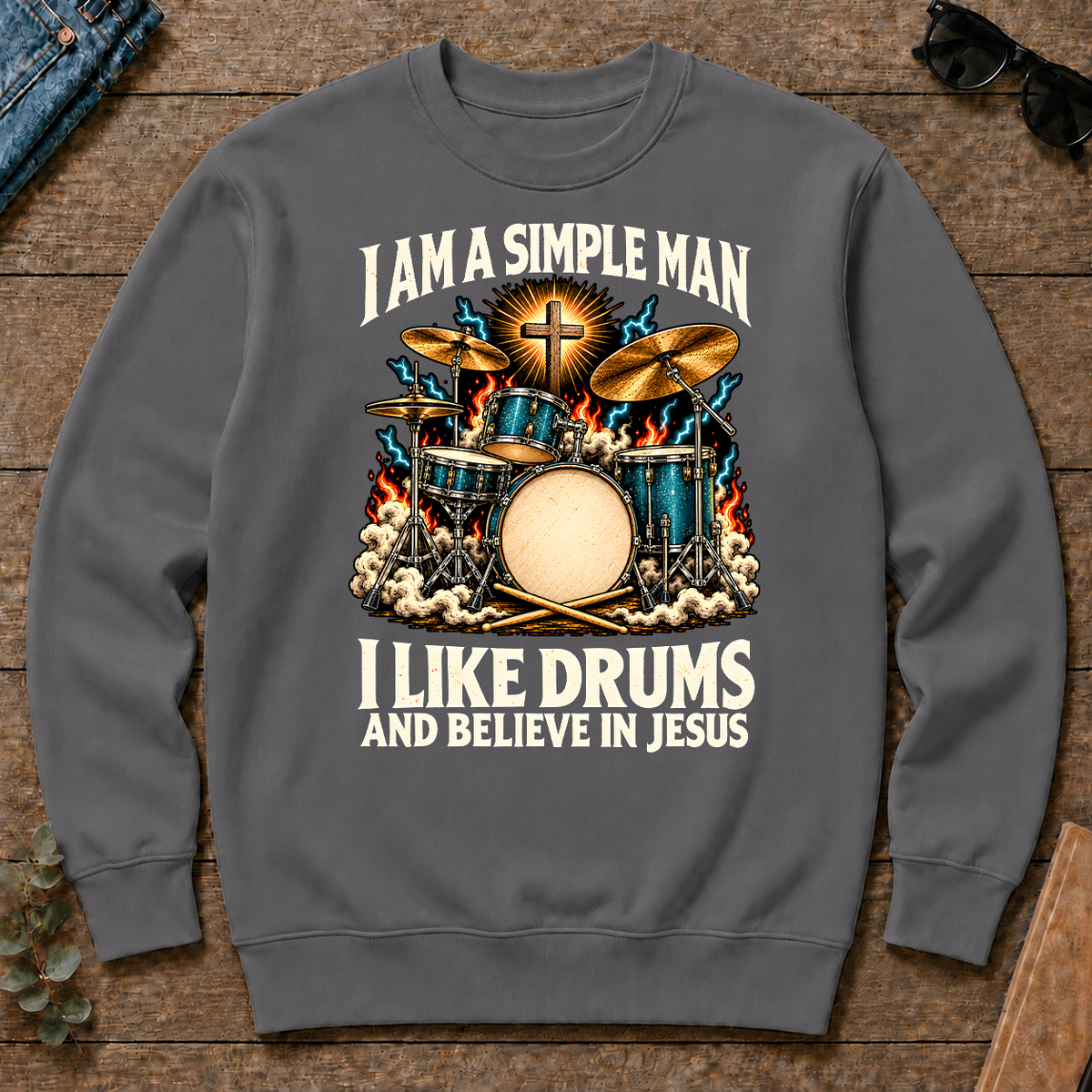 I Like Drums & Believe In Jesus - charcoal - CS2D-Charcoal