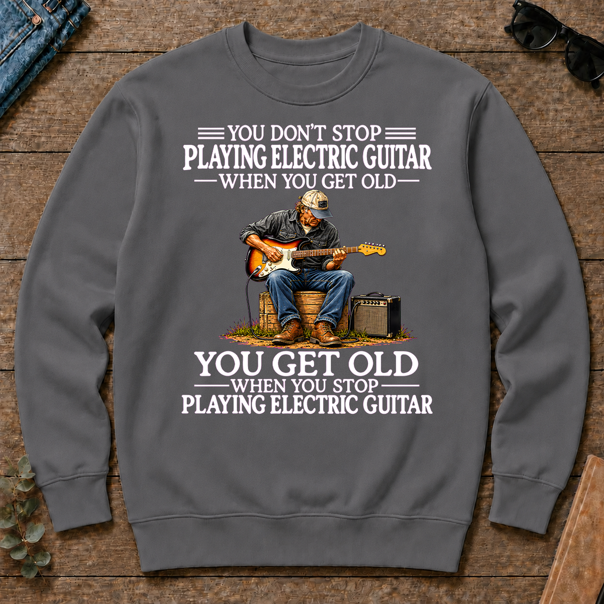 Old Man Don't Stop Playing Electric Guitar - charcoal - CS2D-Charcoal