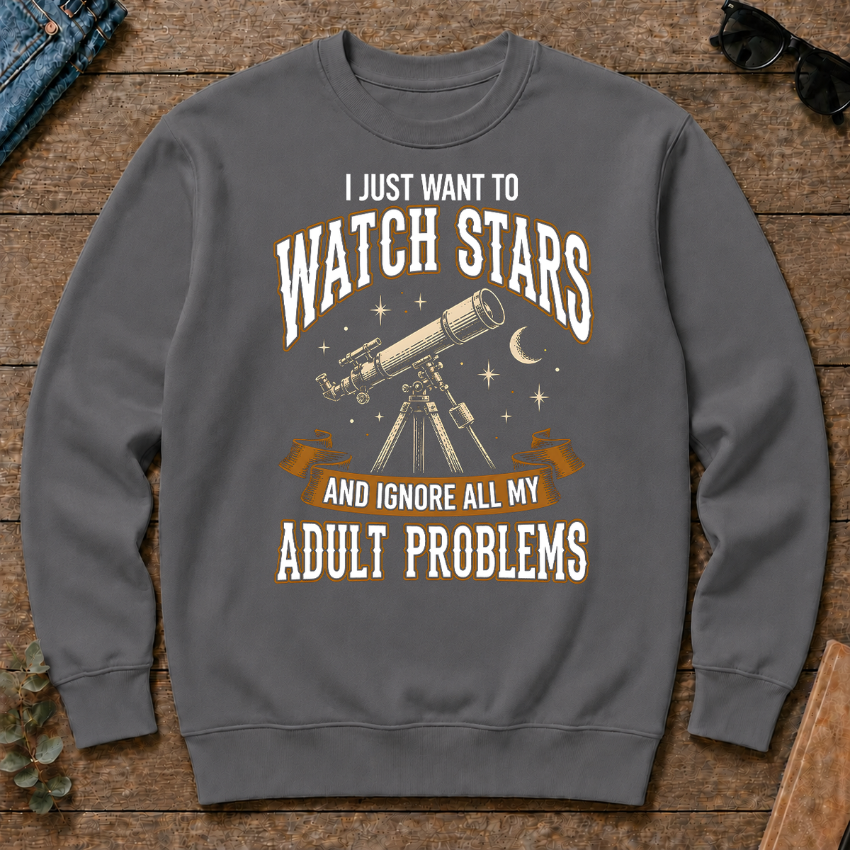 Vintage I Just Want To Watch Stars - charcoal - CS2D-Charcoal