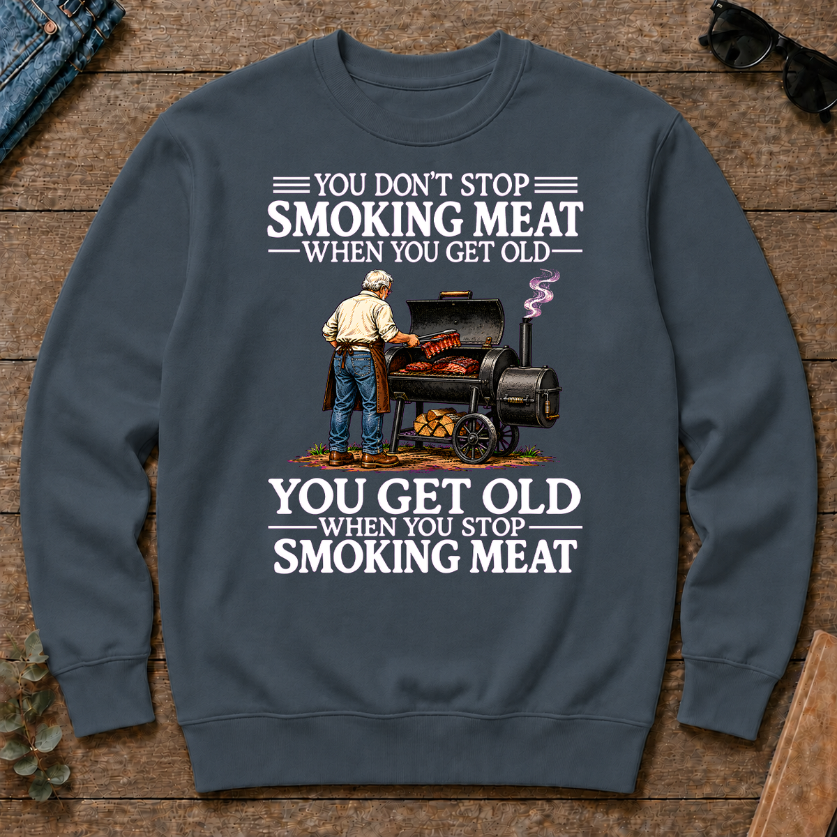 Old Man Don't Stop Smoking Meat - dark-heather - CS2D-DarkHeather