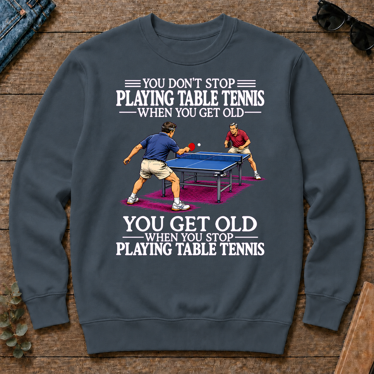 Old Man Don't Stop Table Tennis - dark-heather - CS2D-DarkHeather