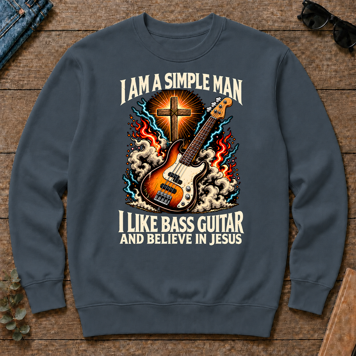 I Like Bass Guitar & Believe In Jesus - dark-heather - CS2D-DarkHeather