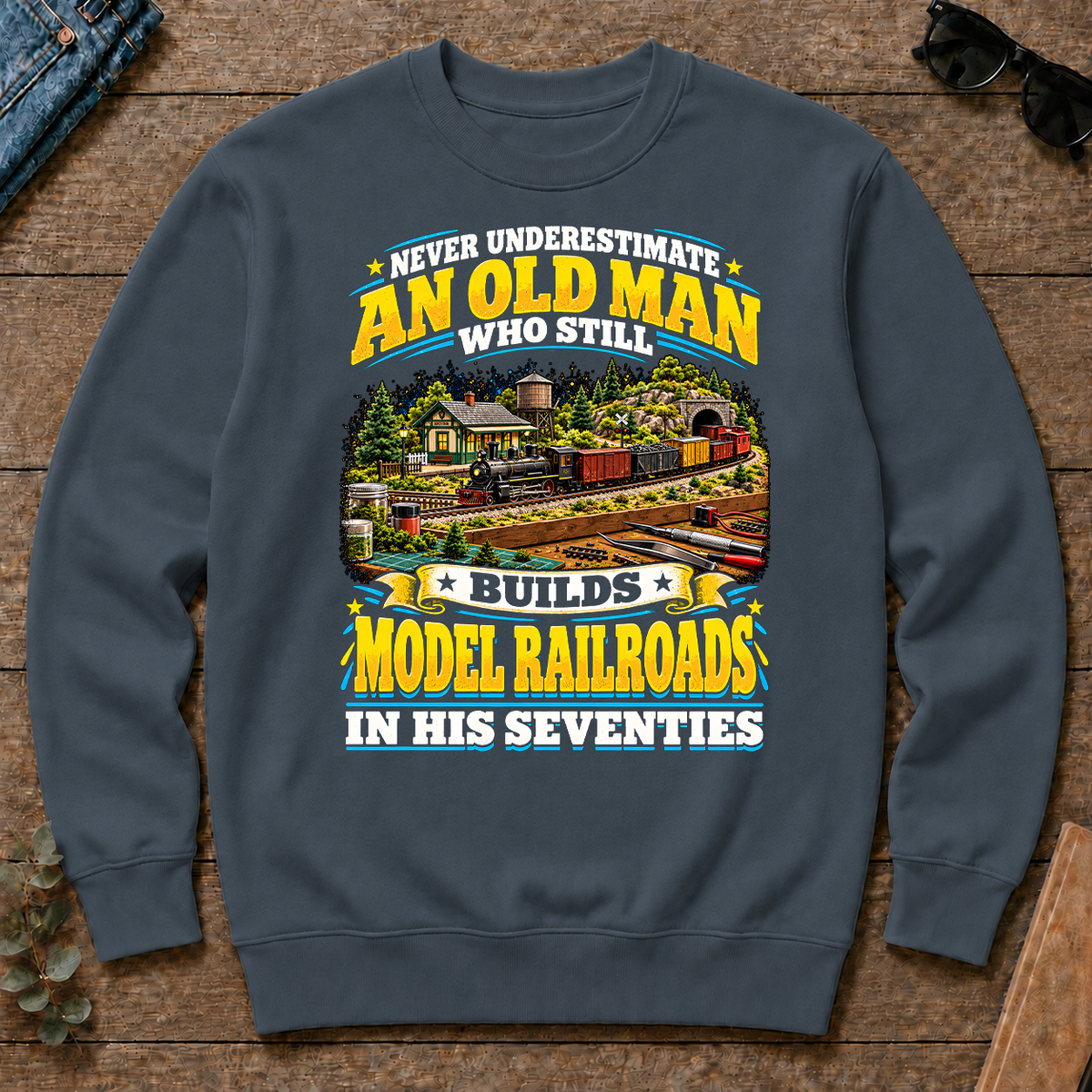 Yellow An Old Man Still Builds Model Railroads In His Seventies - dark-heather - CS2D-DarkHeather