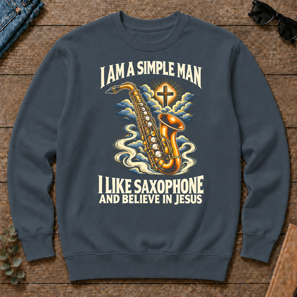 I Like Saxophone & Believe In Jesus - dark-heather - CS2D-DarkHeather
