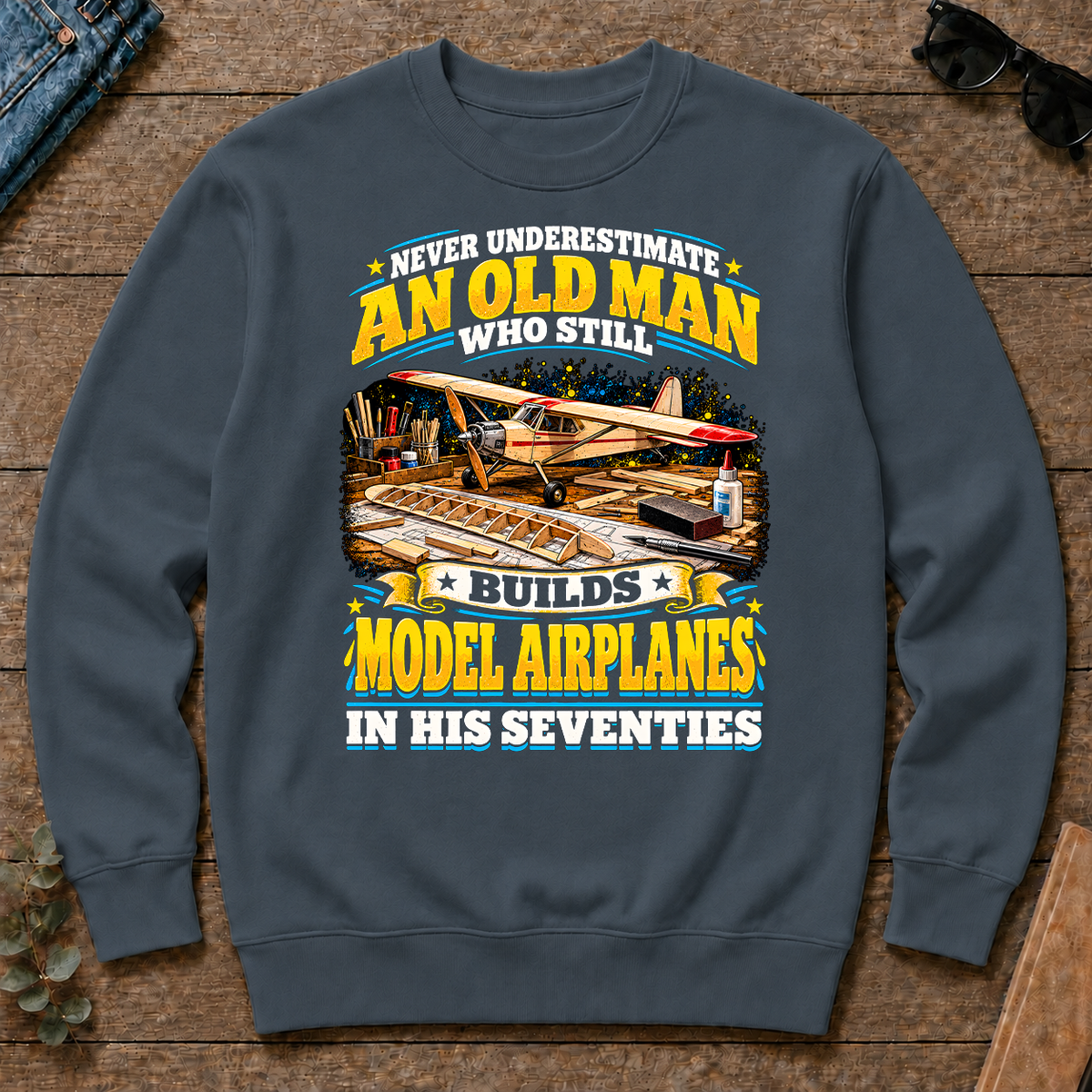 Yellow An Old Man Still Builds Model Airplanes In His Seventies - dark-heather - CS2D-DarkHeather